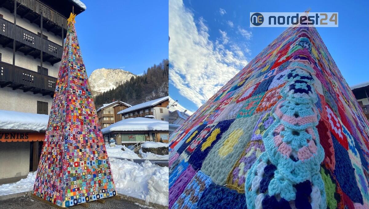 A Forni di Sopra un albero di 4mila mattonelle lavorate all'uncinetto durante il lockdown - 