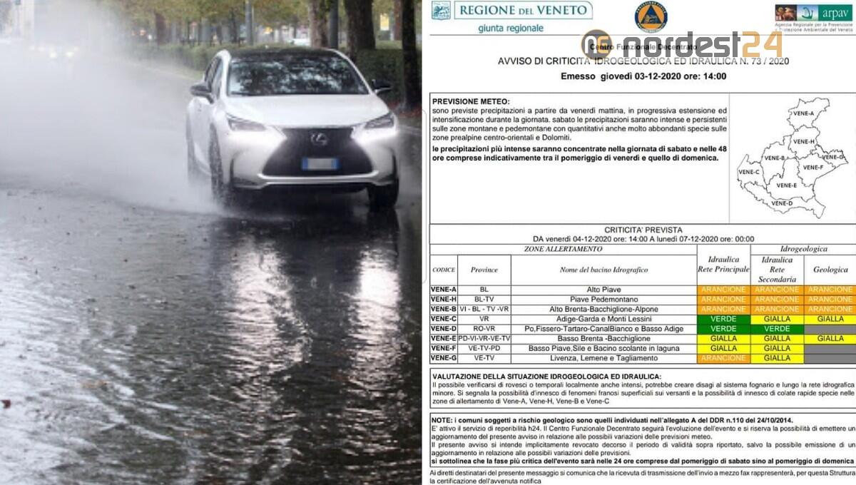Forti piogge e vento: in Veneto scatta l'allerta meteo. Riunita l'unità di crisi - 