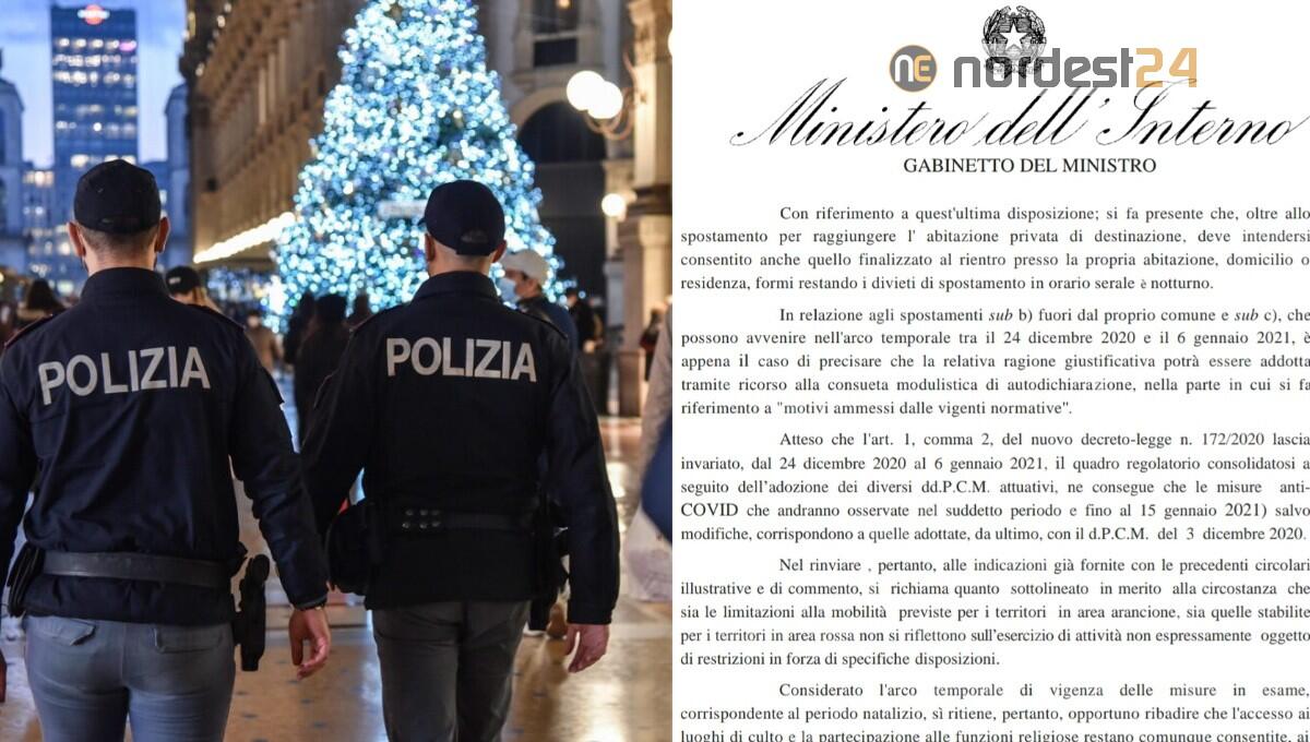 Spostamenti dal 24 dicembre al 6 gennaio: la circolare PDF del Viminale - 