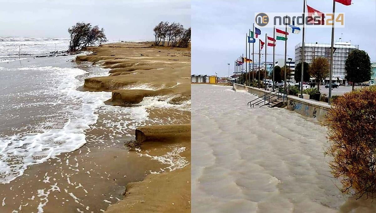 Maltempo, a Bibione erosi migliaia di metri cubi di spiaggia e rifiuti ovunque - 