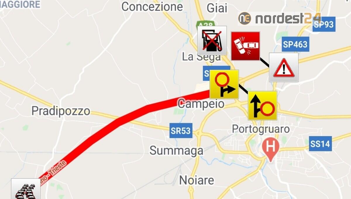 Chiusa l'A4 tra Portogruaro e Latisana per l’incendio di un veicolo - 