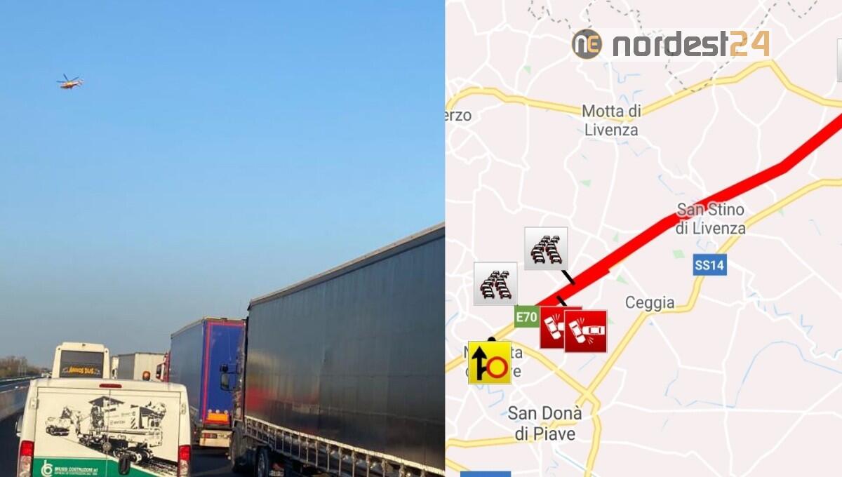 Doppio incidente in A4 tra San Donà di Piave e Cessalto - 