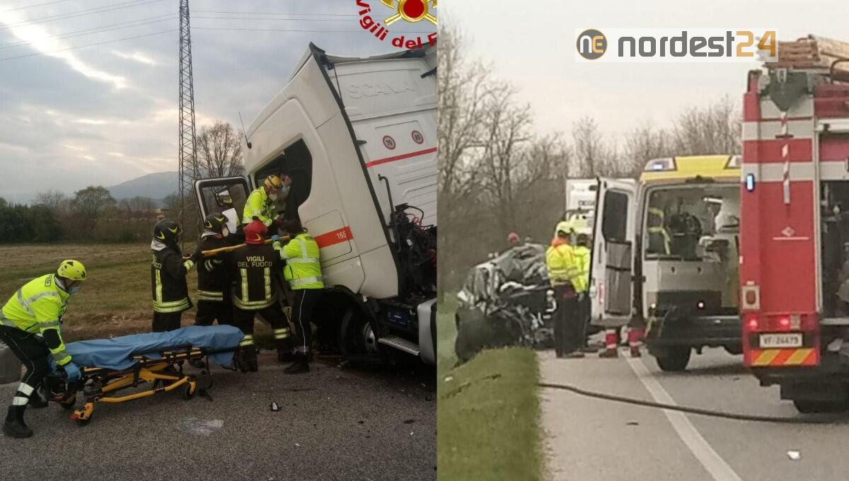 Incidente a Pieve di Soligo, frontale tra auto e camion: un morto - 