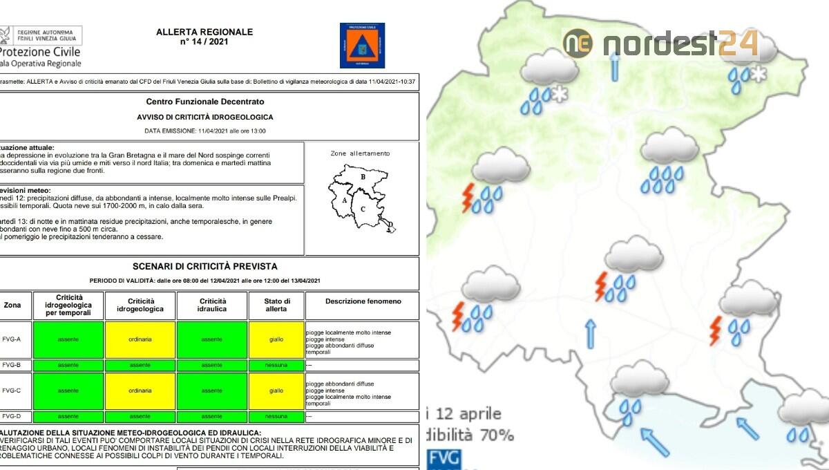 Maltempo, allerta meteo in Fvg per piogge abbondanti ed intense - 