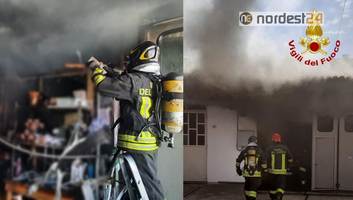 Incendio all’interno di un laboratorio garage  di una ditta di idraulica - 