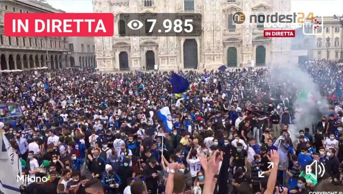 Tifosi in piazza per festeggiare lo scudetto dell’Inter: mascherine abbassate e assembramenti - 