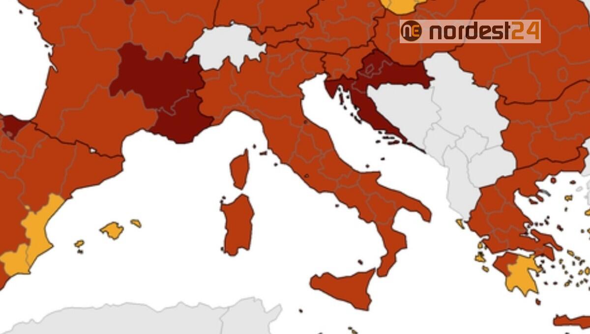Nuova mappa Ue: tutte le regioni italiane in zona rossa - 