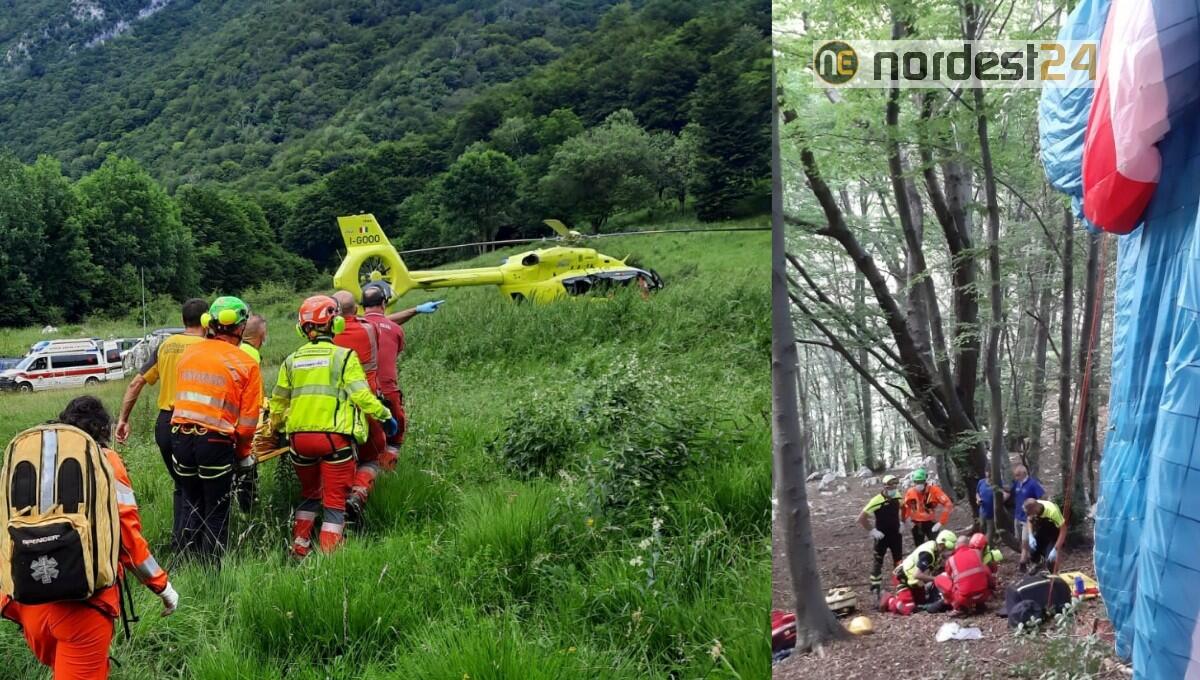 Precipita con il parapendio sugli alberi e cade a terra: politraumatizzato - 