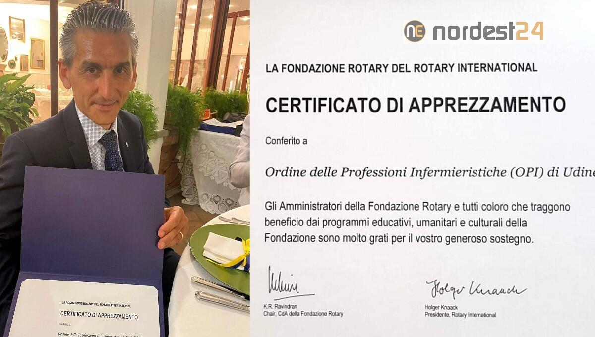 All'Opi di Udine un Certificato di apprezzamento dalla Fondazione Rotary - 