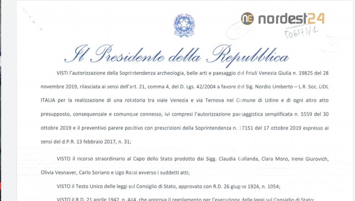 Rotonda di viale Venezia: il Presidente della Repubblica dà ragione al Comune di Udine - 