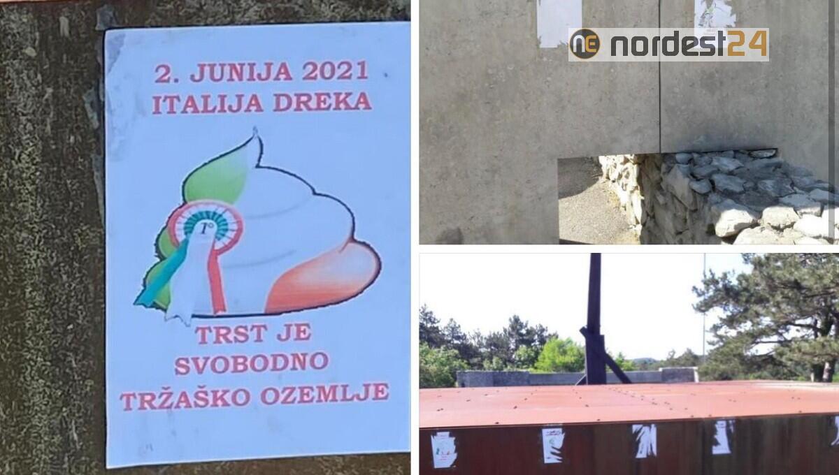 Manifesti offensivi monumento Basovizza:  “2 giugno 2021 Italia m..... “ - 