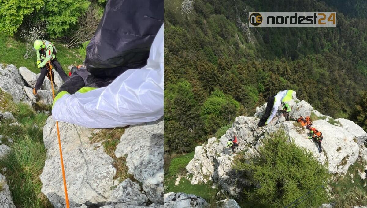 Precipita con il parapendio e rimane appeso a uno sperone - 