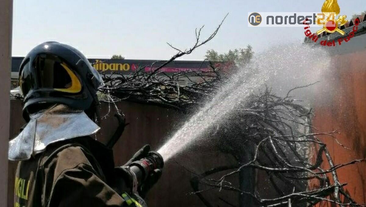 Incendio di vegetazione a Codroipo che minacciava un capannone industriale - 