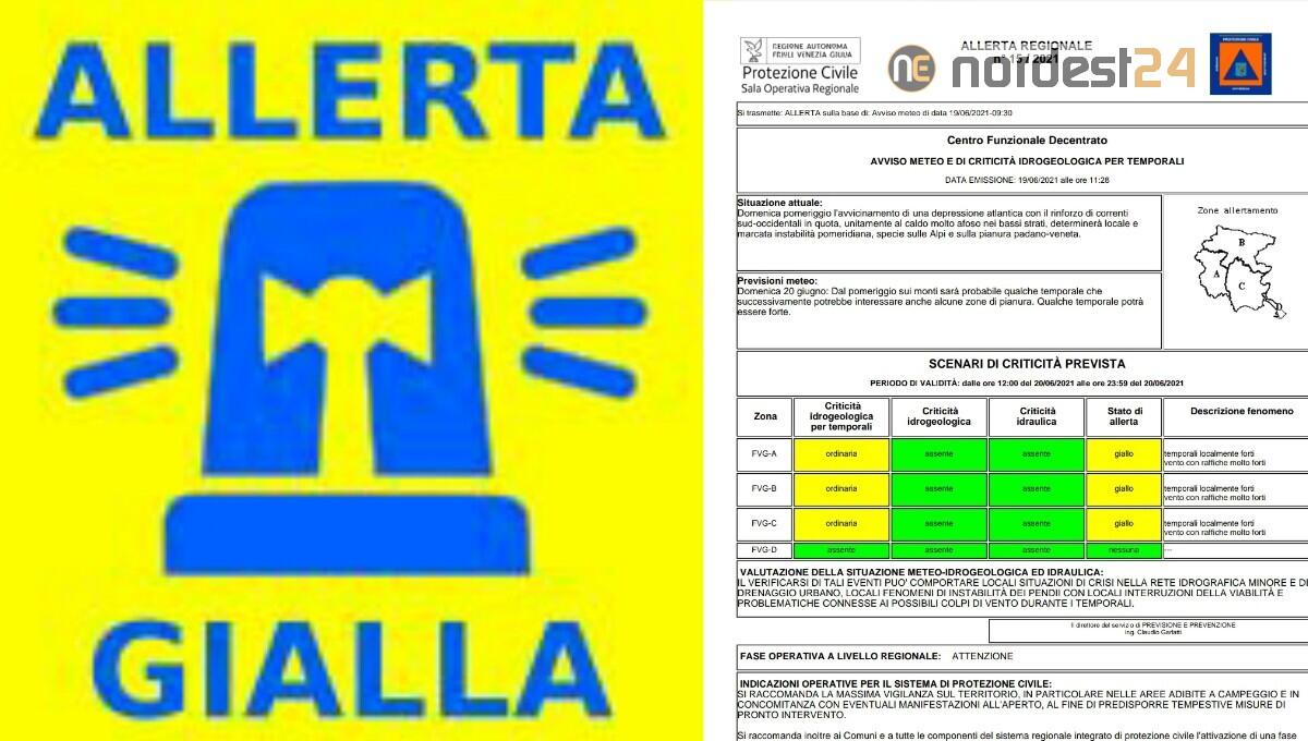 Fvg, allerta gialla per temporali forti domenica pomeriggio - sera - 