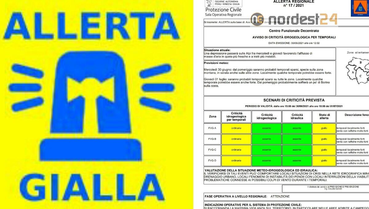 Allerta gialla per temporali forti sul Friuli Venezia Giulia - 