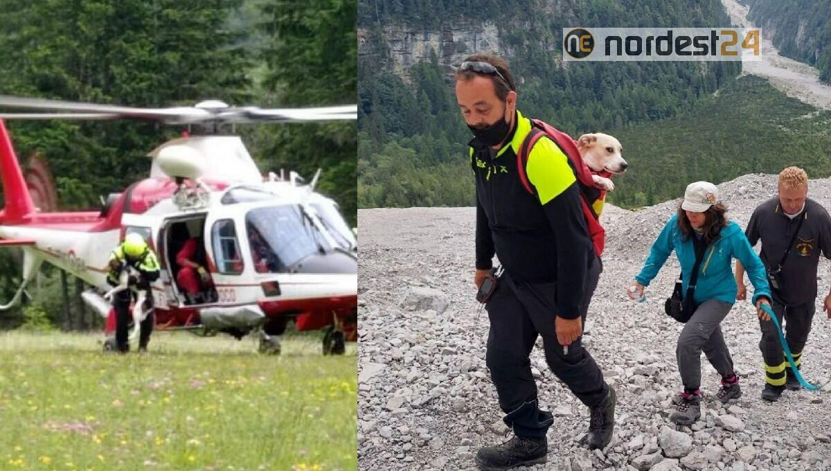 Soccorsa coppia di cani e padrona a Cimolais con l'elicottero Drago 84 - 