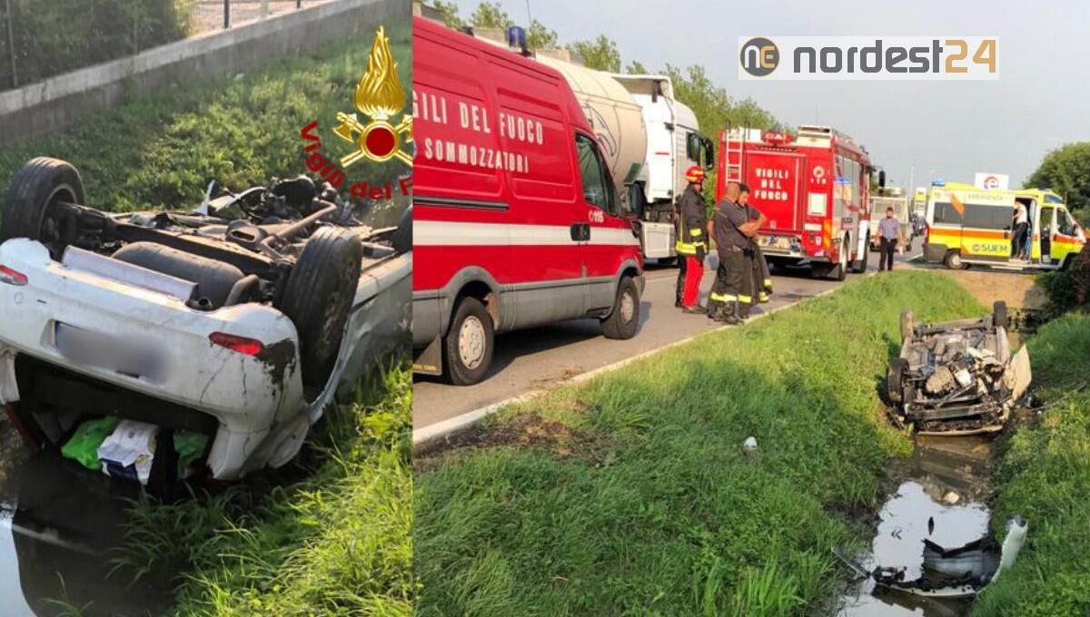 Finiscono con l'auto ribaltata nel canale, 2 donne rimangono incastrate - 