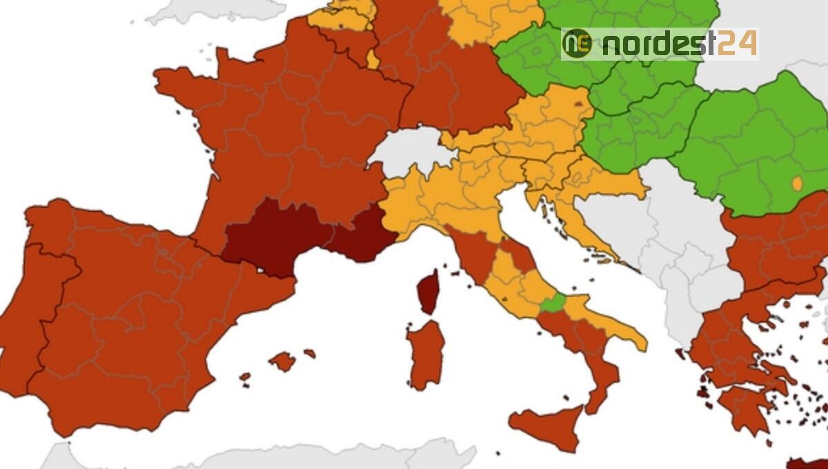 Mappa europea dei contagi Ecdc, una sola regione "verde" - 
