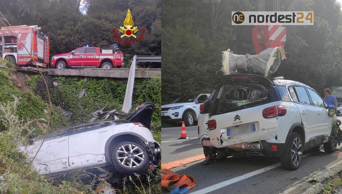 Violento scontro tra 3 auto, una finisce nel dirupo: tre feriti - 