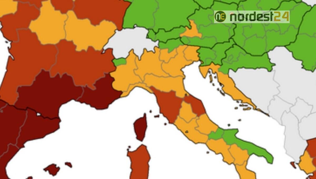 Mappa Europea del rischio: Veneto e Fvg si colorano di arancione - 