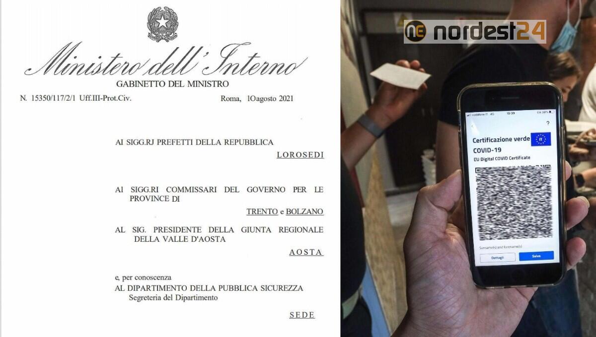 Green pass, circolare Viminale: esercenti controllino identità se incongruenze - PDF - 