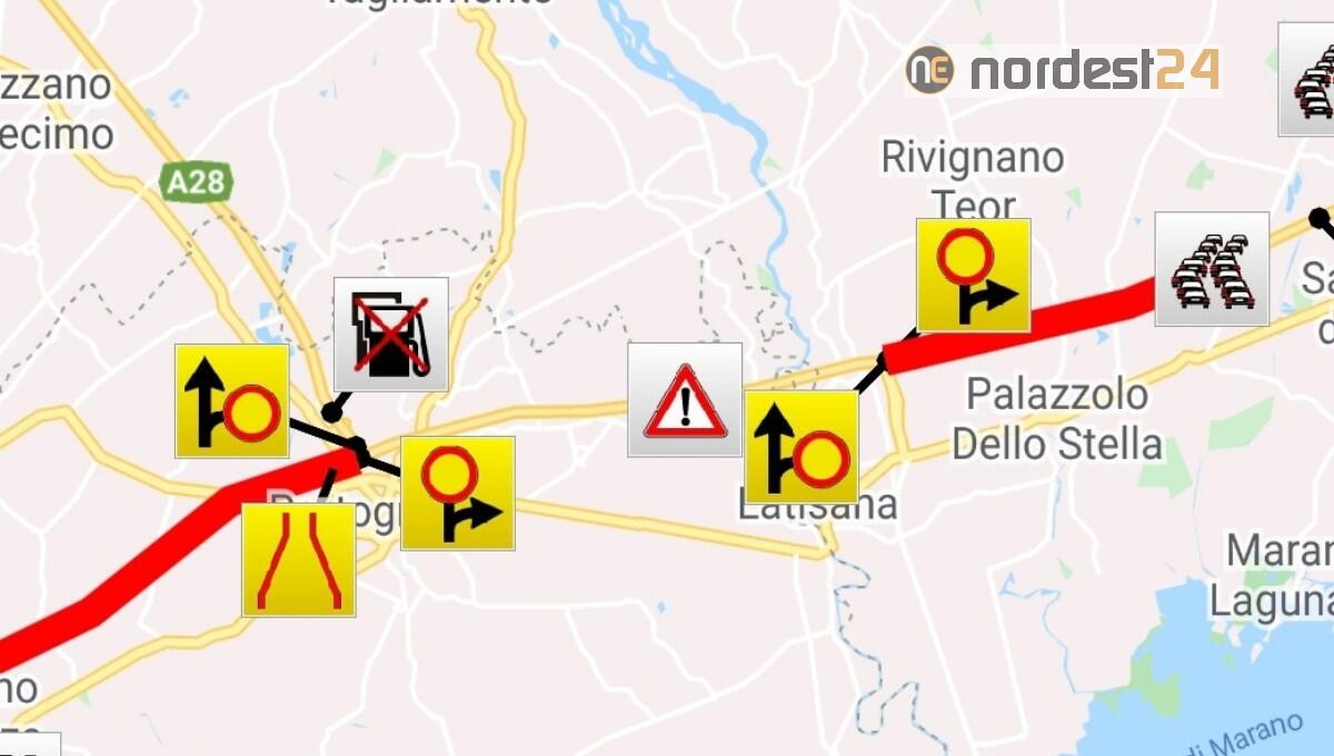 A4 ancora chiusa fra Portogruaro e Latisana entrambe le direzioni - 