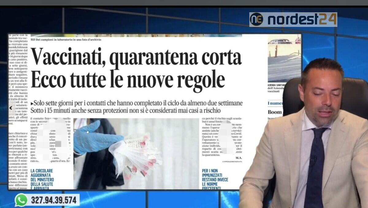 Quarantene corte per vaccinati: le nuove regole. Rassegna stampa 3 settembre - 
