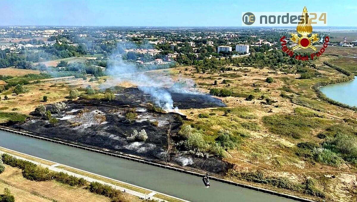 Vasto incendio di sterpaglie tra parco San Giuliano di Mestre e parco Campalto - 