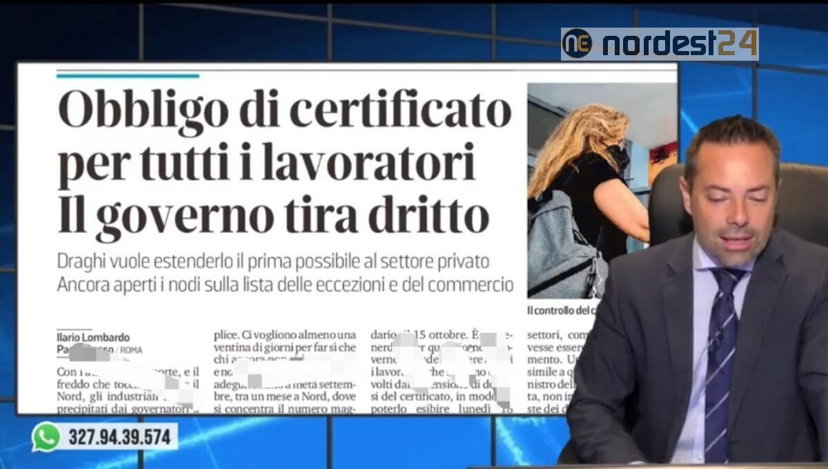 Green pass per tutti i lavoratori da metà ottobre. Rassegna stampa 15 settembre - 