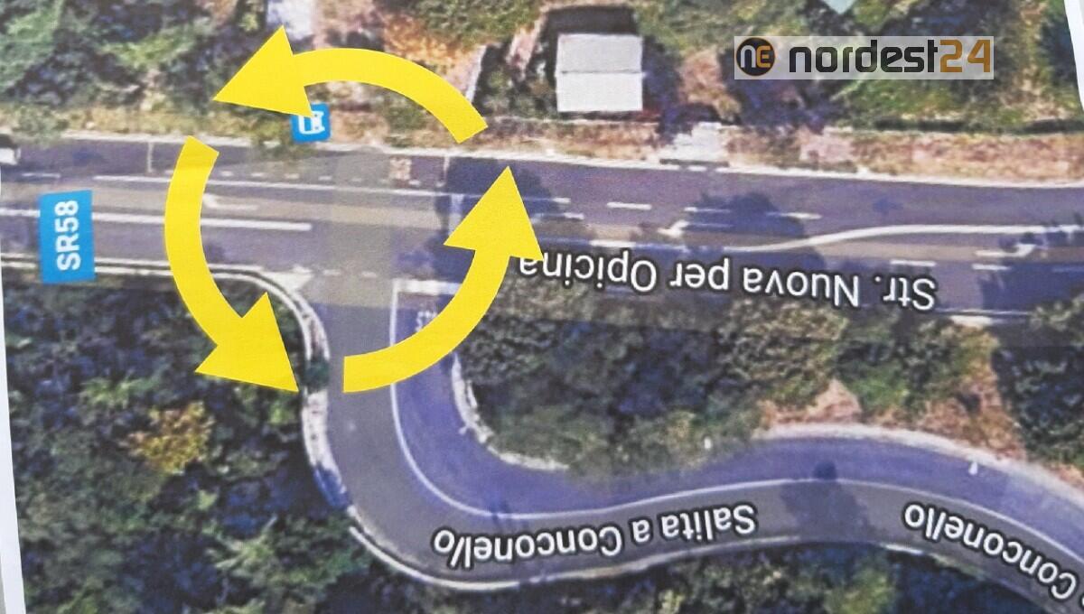 Nuova rotonda all'incrocio tra la strada nuova per Opicina e Salita a Conconello - 
