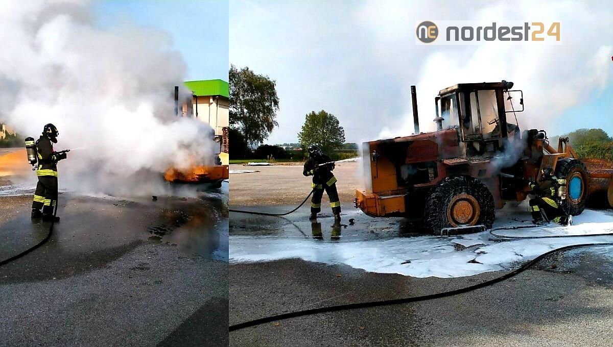 Incendio di una pala gommata a Prata di Pordenone - 