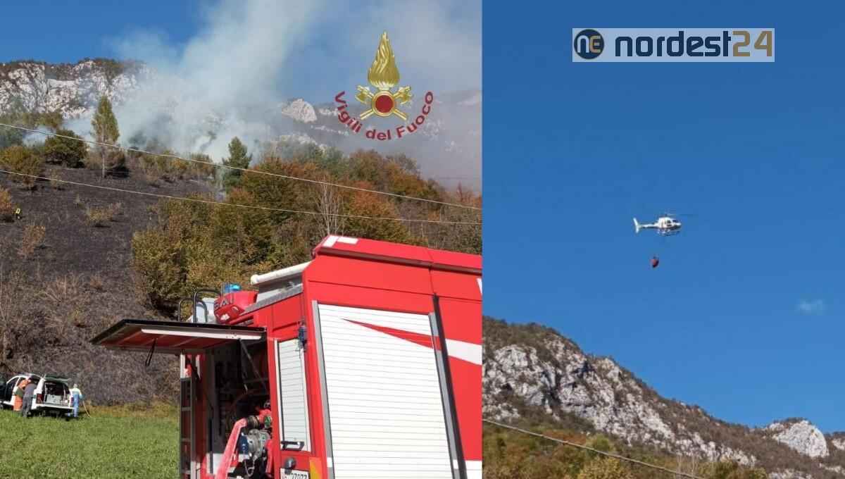 Claut. Le fiamme minacciano il bosco: interviene l'elicottero - 