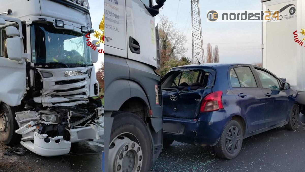Maxi tamponamento tra 3 mezzi pesanti, un'auto e un furgone: un ferito - 