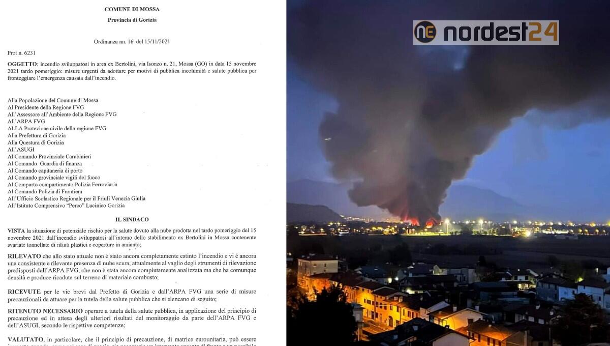 Incendio a Mossa, il sindaco chiude tutto, Ordinanza: stop scuole, parchi, sport, pascolo, condizionatori, ecc - 