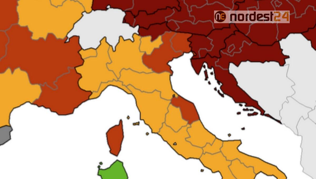 Nuova mappa Ue: Veneto e Friuli in zona rossa, Bolzano rosso scuro - 
