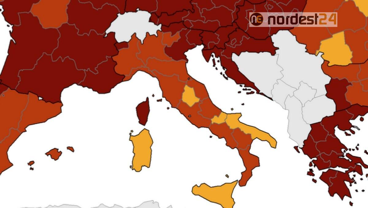 Covid, nuova mappa Ue del rischio: Veneto e Fvg in Rosso scuro - 