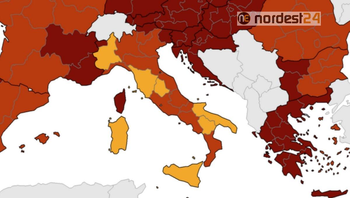 Mappa del rischio Ecdc: Alto Adige e Fvg sono in rosso scuro - 