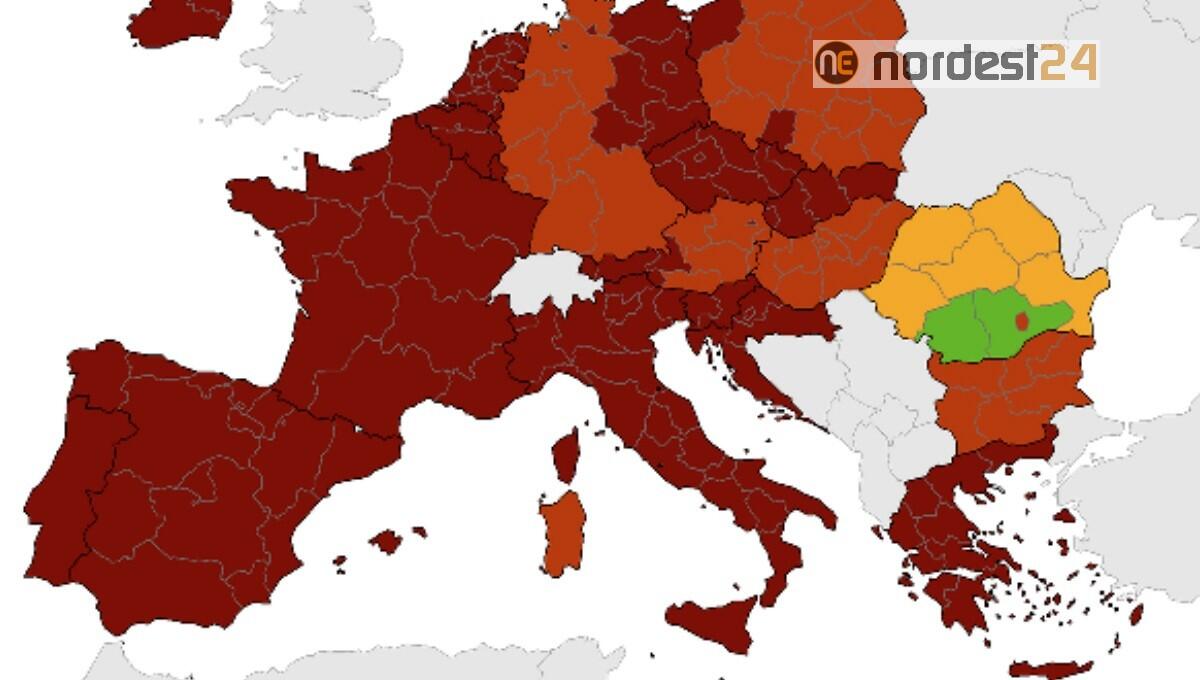 Covid, tutti in rosso o rosso scuro ad eccezione della Romania - 