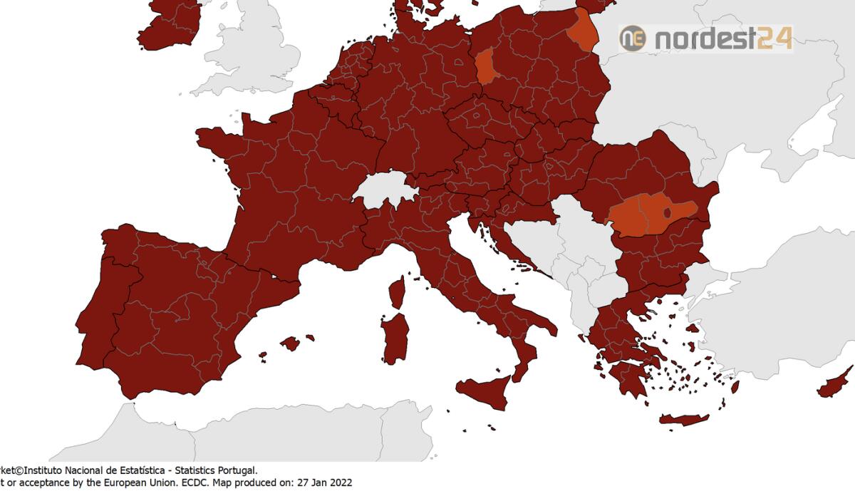 Mappa Ecdc, mai così tanti territori in rosso scuro - 