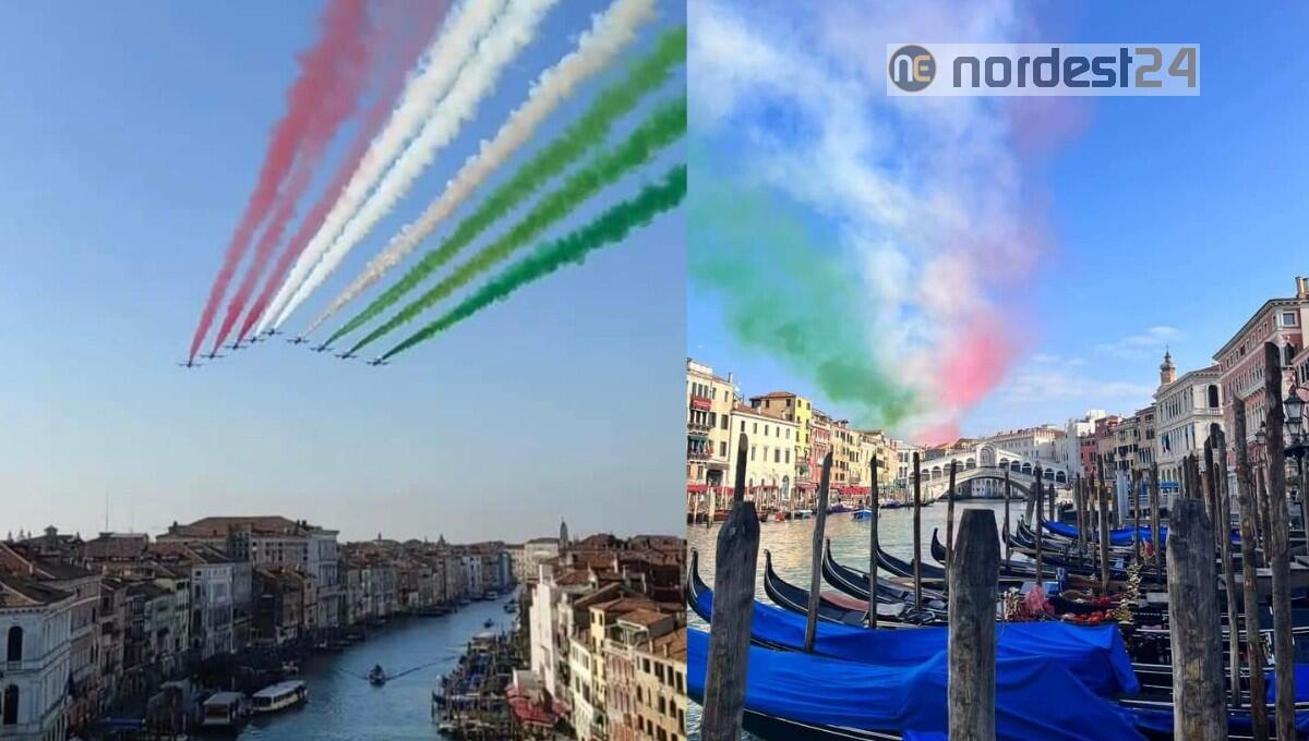 Frecce Tricolori sopra Venezia per registrare uno spot - 