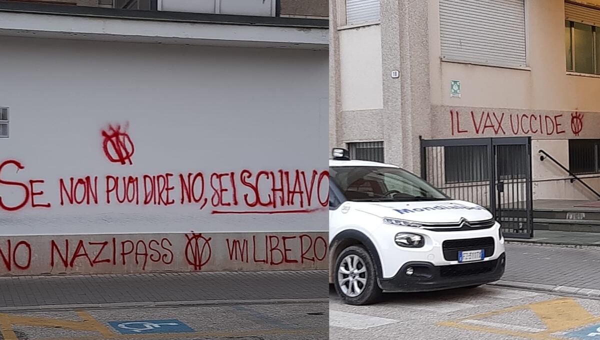 Scritte "No-vax" sui muri del Distretto sanitario di Udine - 