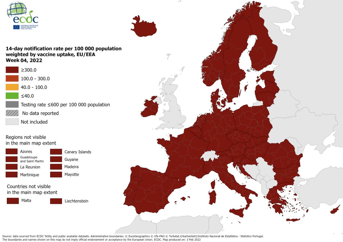 Covid: mappa Ecdc, rischio massimo in tutta Europa - 