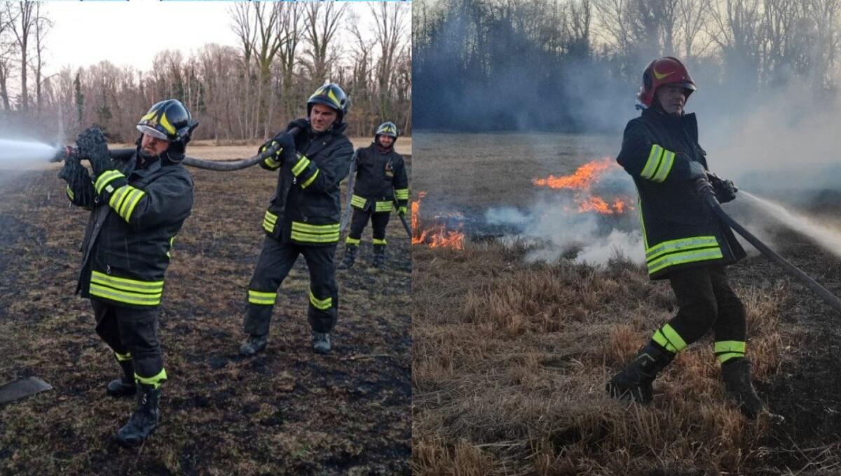 Incendio di sterpaglie nel parco delle Risorgive di Codroipo - 