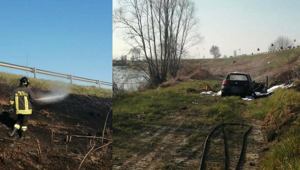 Percorre una strada arginale ed innesca un incendio: bruciano l'auto e sterpaglie - 