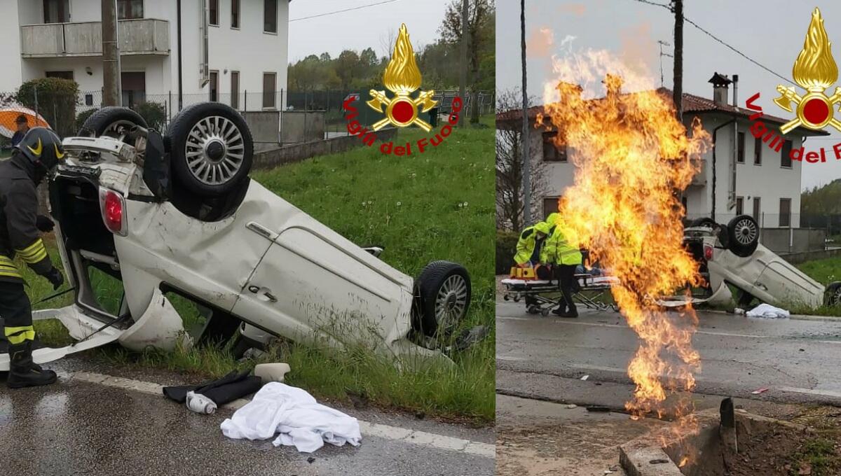 Sbanda, trancia un tubo del metano e scoppia l'incendio: salvato da 2 giovani - 