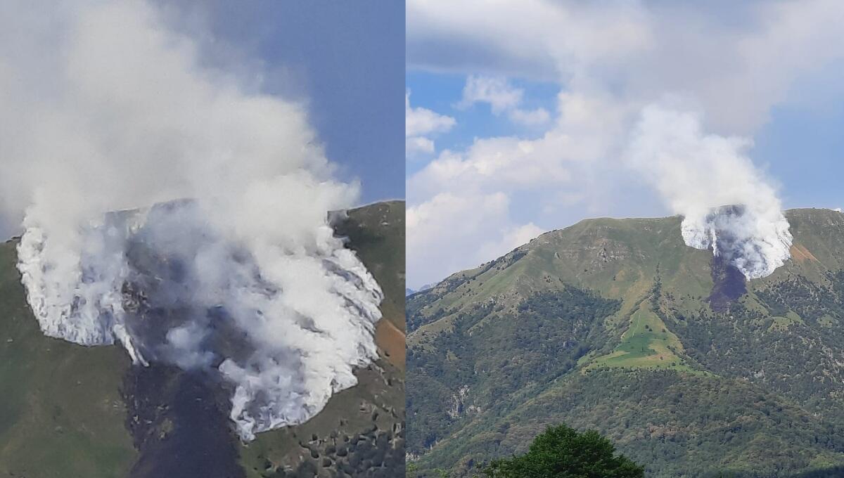 Preoccupa l'incendio sul Gran Monte sopra l'abitato di Monteaperta - 