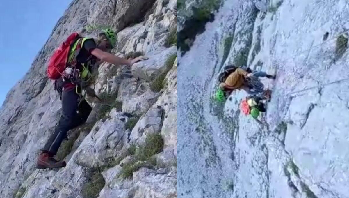 Sappada, bonificato grande pilastro di roccia semistaccato dalla parete - 