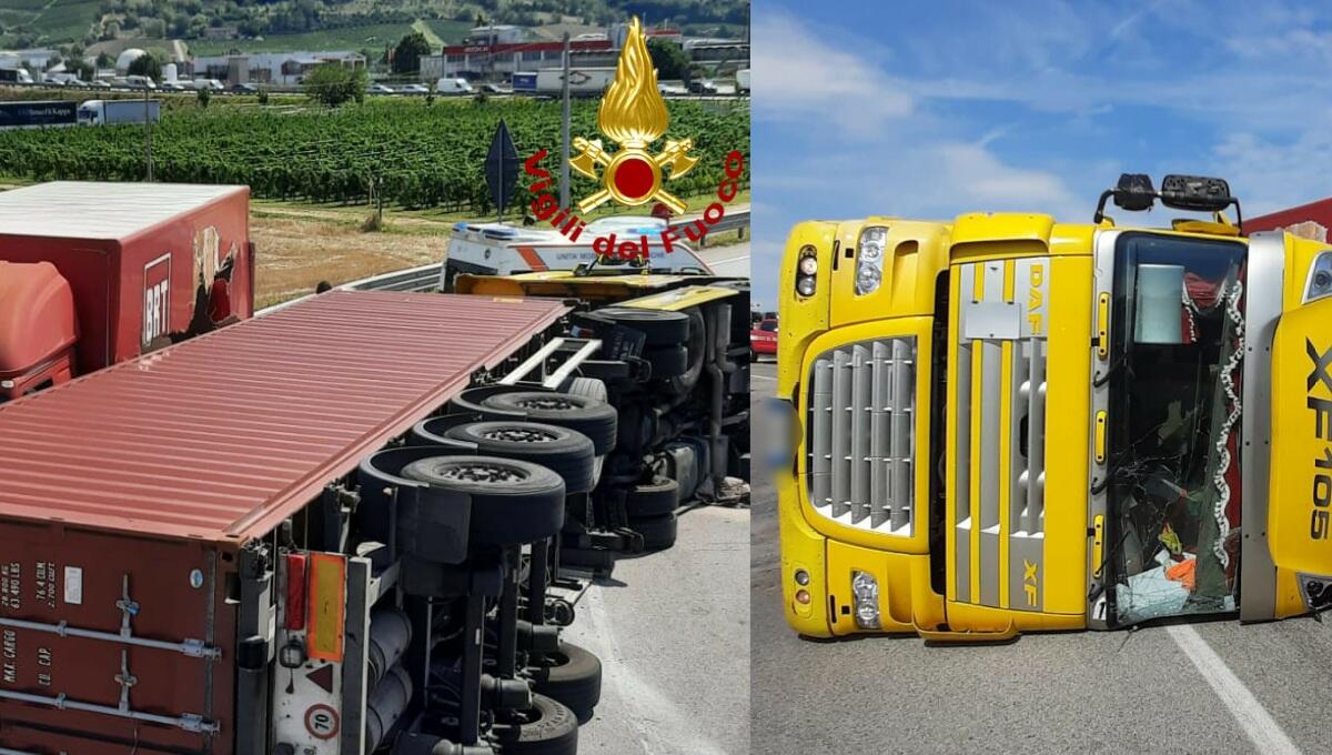 Scontro tra due mezzi pesanti, rovesciato un Tir portacontainer - 