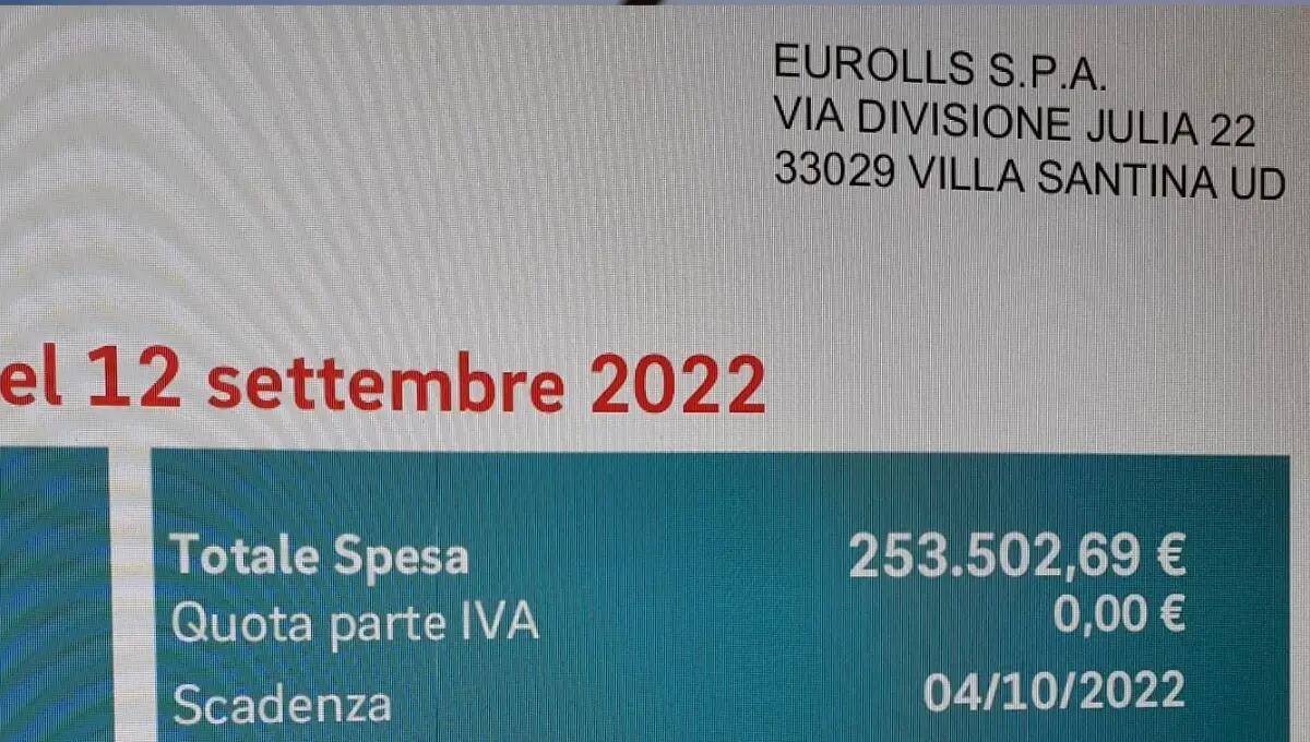 Bolletta di agosto da 253.502 euro, Eurolls: "situazione insostenibile" - 
