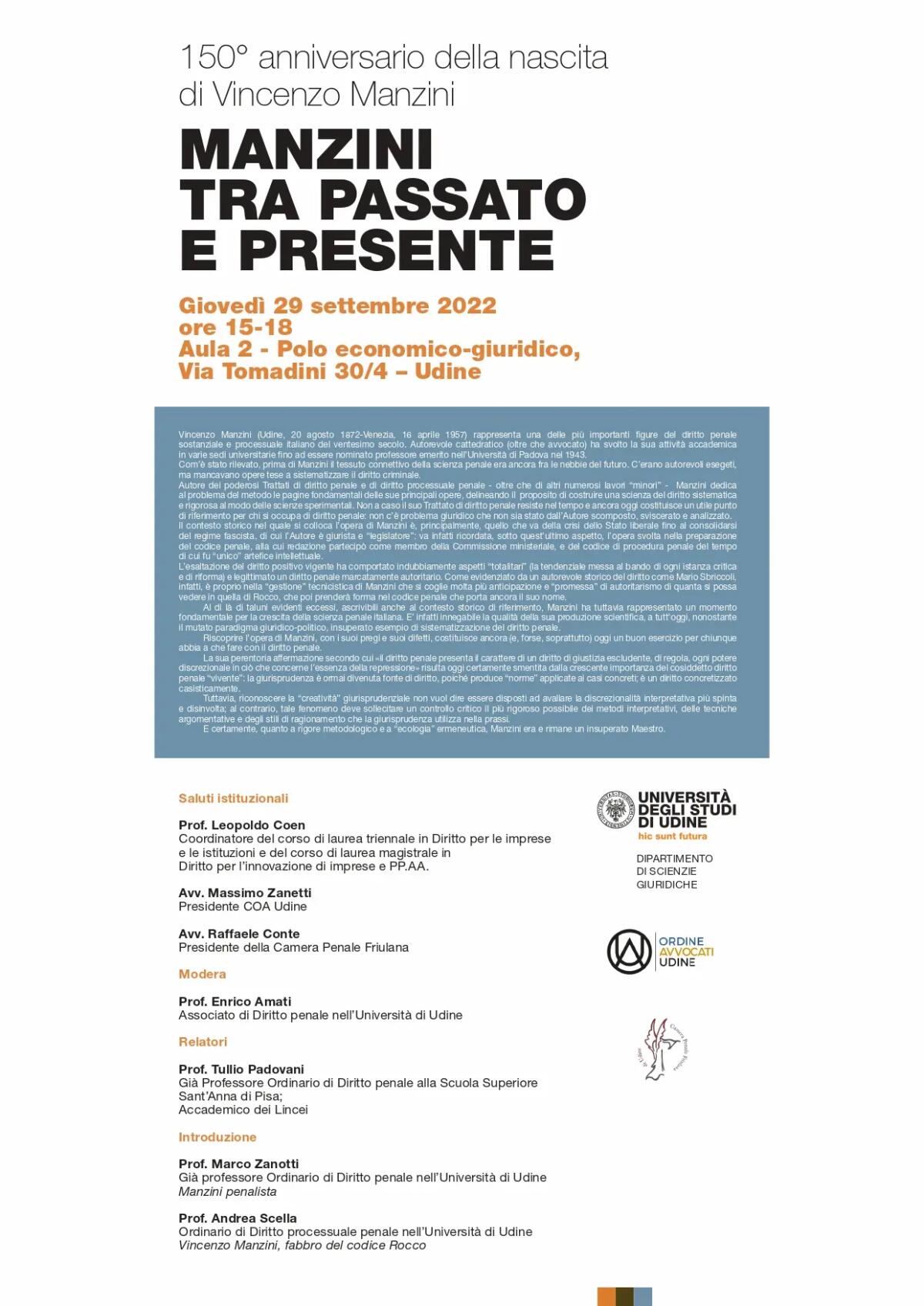 I grandi giuristi friulani: Vincenzo Manzini e la giustizia penale - 